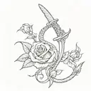 a snake climbing a dagger with vines and roses intertwined tattoo design idea