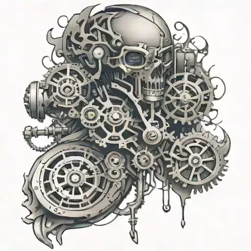 steampunk bio mechanical sleeve tattoo design idea
