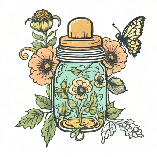 pickle jar honey comb poppy flower tattoo design idea