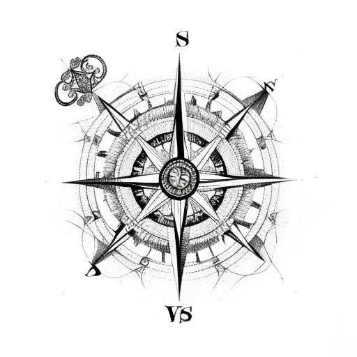 A compass rose with delicate flowers and vines intertwined around it tattoo design idea