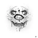 Suggest me a tattoo idea with an image of broken crying mask and underneath is a face of seriousness and revenge tattoo design idea