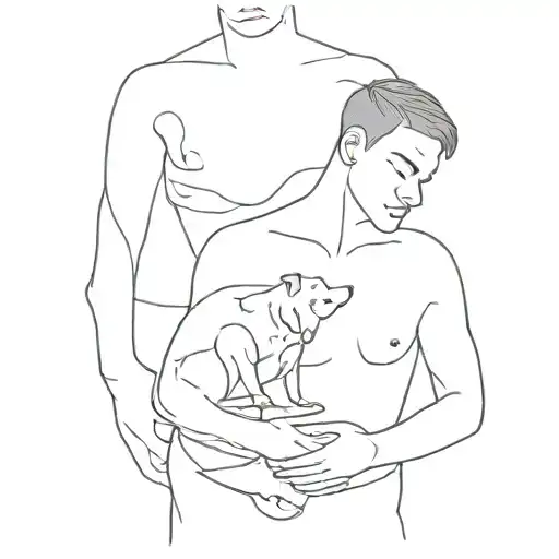 Trans Boy with mastectomy scars (wounds), ans his dog.  tattoo design idea