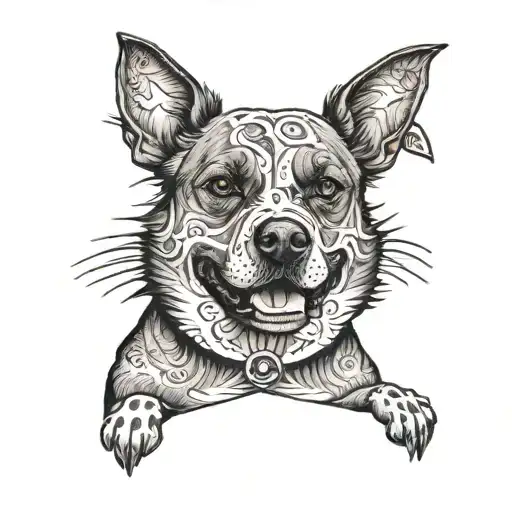 Trans Boy with mastectomy scars (wounds), ans his dog.  tattoo design idea