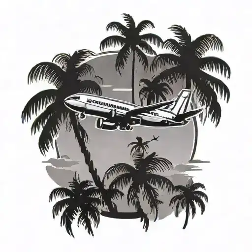 airplane and palm tree silhouette tattoo design idea