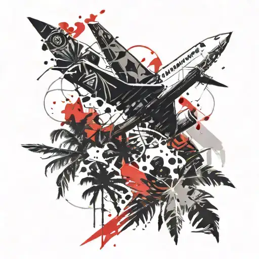 airplane and palm tree silhouette tattoo design idea