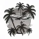airplane and palm tree silhouette tattoo design idea