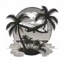 airplane and palm tree silhouette tattoo design idea