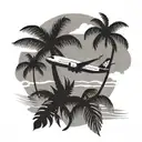 airplane and palm tree silhouette tattoo design idea