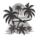 airplane and palm tree silhouette tattoo design idea