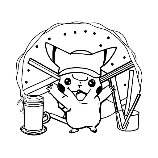pikachu with straw hat tattoo design idea