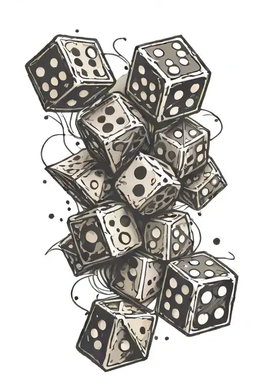 A tattoo design featuring dice that symbolize life's chances. The surfaces of the dice display joker faces representing  tattoo design idea
