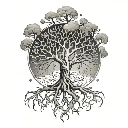 A tattoo design featuring a tree of life with intricate brain neurons intertwined within the branches tattoo design idea