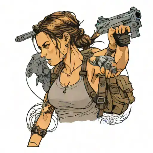 Lara Croft holding her dual pistols tattoo design idea