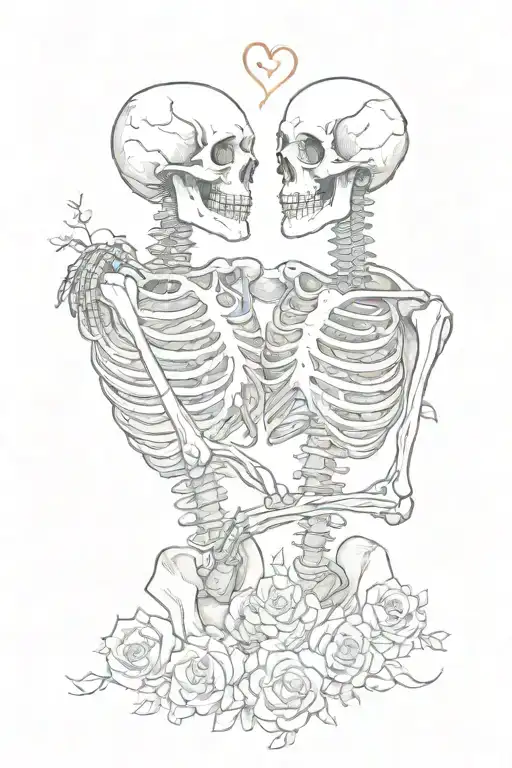 two skeletons in love tattoo design idea