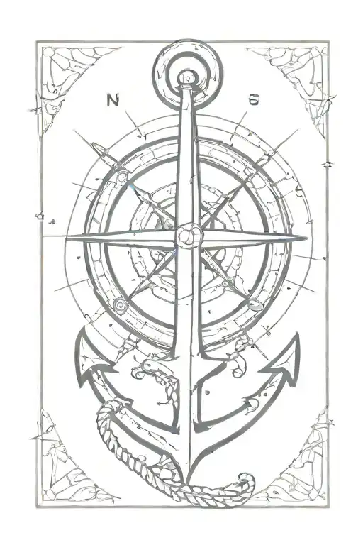 anchor with compass on middle tattoo design idea