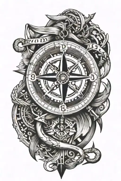 anchor,compass,29.6.2021 roman numerals representing important dates tattoo design idea
