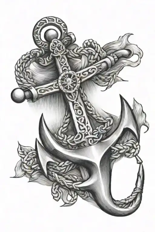 anchor with compass on middle tattoo design idea