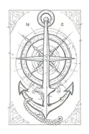 anchor with compass on middle tattoo design idea