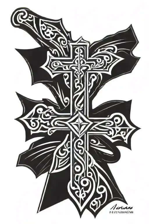 Christian Cross with Nunez last name tattoo design idea