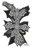 Christian Cross with Nunez last name tattoo design idea