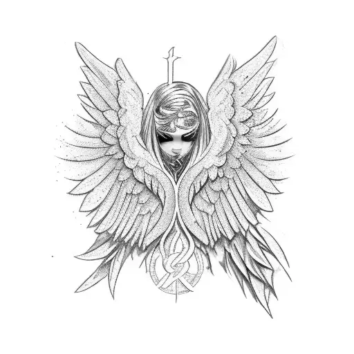 331 Angel number under letter M and Angel wings tattoo design idea