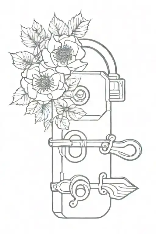lock with key and flowers tattoo design idea