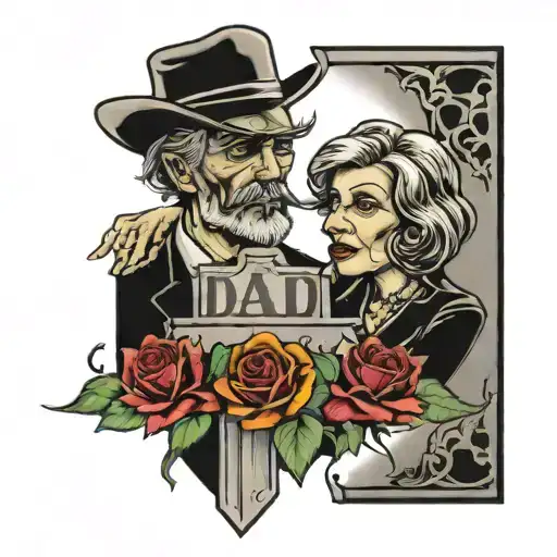 Dad and mom on tombstone rip tattoo design idea