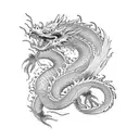 dragon tatoo with a focus on the scales and waves and flowers around the dragon. back and short sleeve tattoo tattoo design idea
