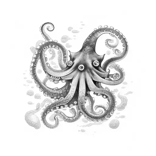 Japanese orange octopus in a sea of Japanese blue green waves and the octopus is holding a potato masher, a karate bel tattoo design idea