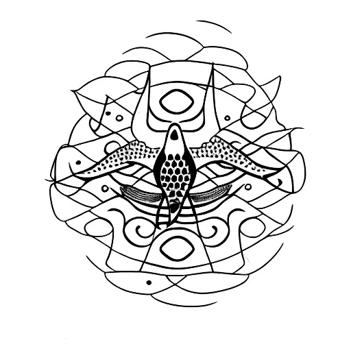 spotted eagle ray with iwa bird  tattoo design idea