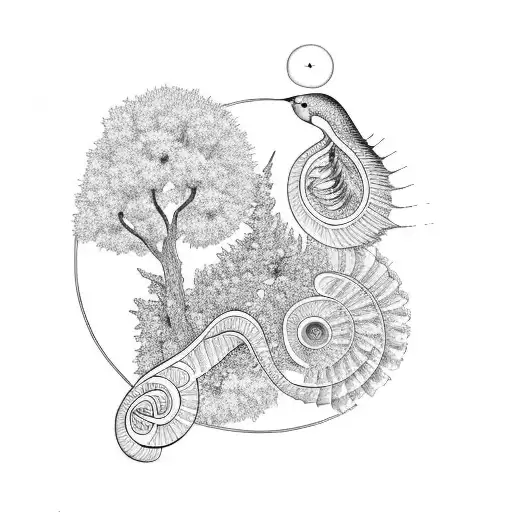 Fibonacci sequence and swallow and tree tattoo design idea