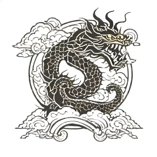 Japanese dragon and clouds surrounding tattoo design idea