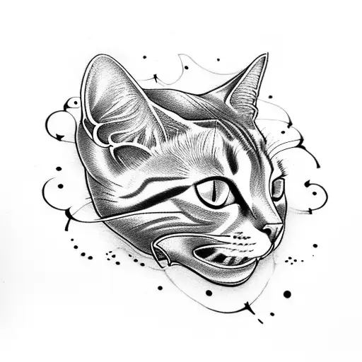 cat skull with flowers around tattoo design idea