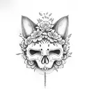 cat skull with flowers around tattoo design idea