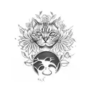 cat skull with flowers around tattoo design idea