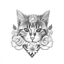 cat skull with flowers around tattoo design idea