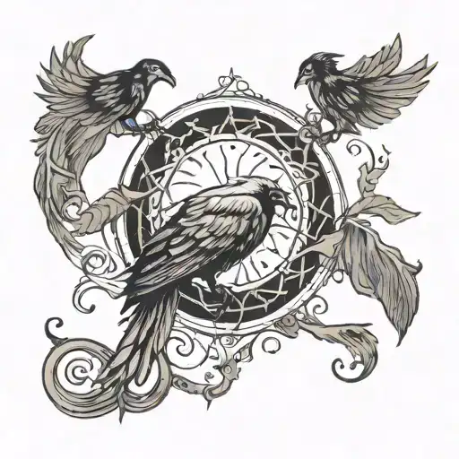 crow, moon, Taurus, nordic runes tattoo design idea