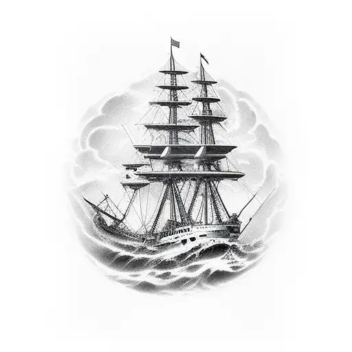 Carrier ship with squid and anchor tattoo design idea