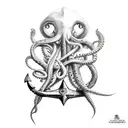 Aircraft Carrier with squid and anchor tattoo design idea