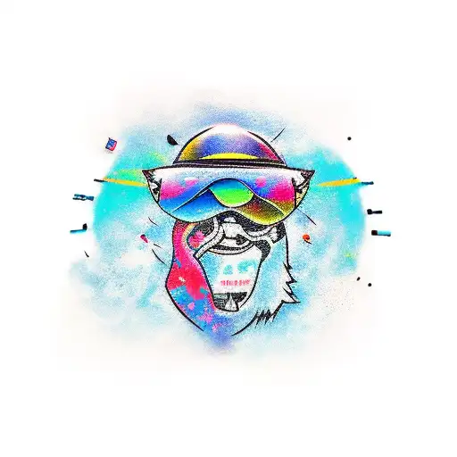 A new-school tattoo of a police officer driving a Subaru car, with vibrant colors and a background inspired by Japanese street art. tattoo design idea