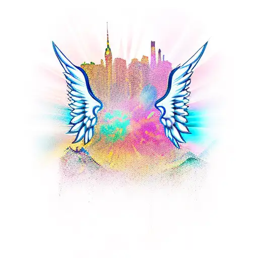 angel devil wings with hongkong skyline  tattoo design idea
