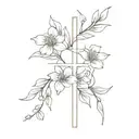 cross with birth flowers wrapped tattoo design idea