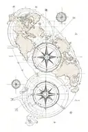 A vintage world map with compass surrounded tattoo design idea