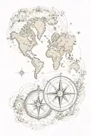A vintage world map with compass surrounded tattoo design idea
