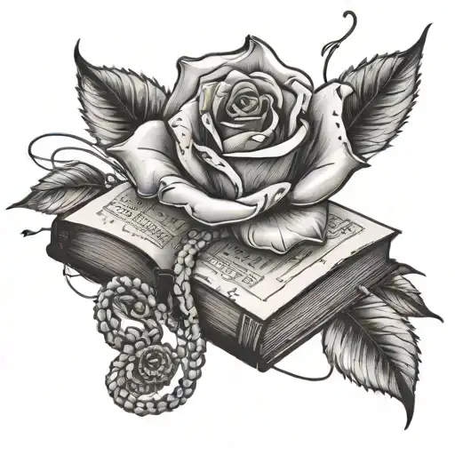 crystal rose coming out of an open book surrounded by motherboard wires tattoo design idea