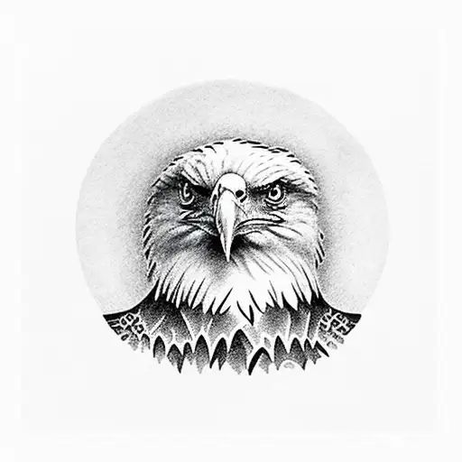 A dotwork tattoo of a bald eagle perched on a classic car hood, representing the freedom of the open road tattoo design idea