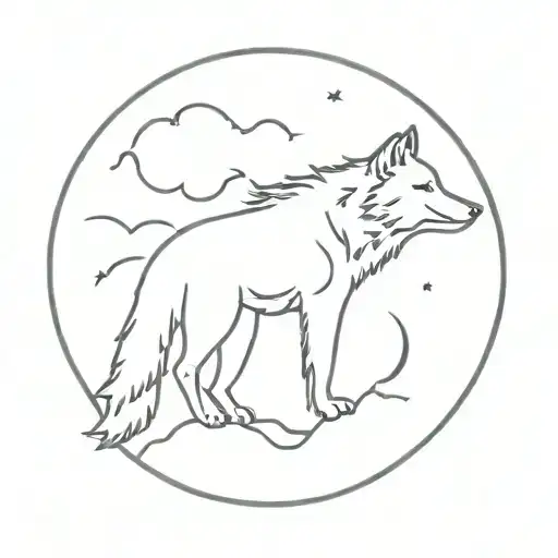 moon Wolf howling at the moon tattoo design idea
