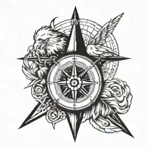 compass, eagle claw, broken heart tattoo design idea