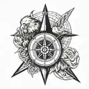 compass, eagle claw, broken heart tattoo design idea