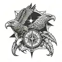 compass, eagle claw, broken heart tattoo design idea